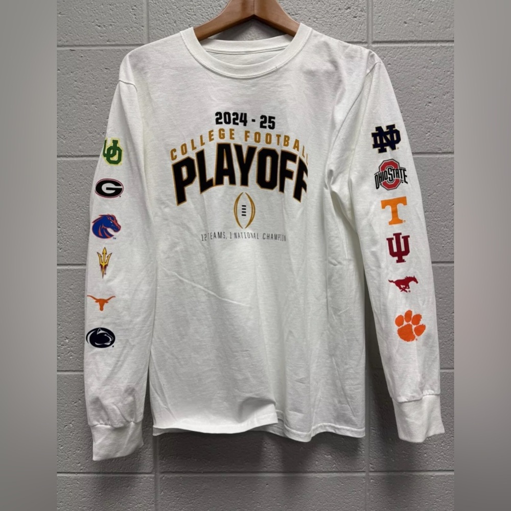 Playoff College Football 2024 Long Sleeve T-Shirt 12 Teams ND IU CLEMSON Sz S